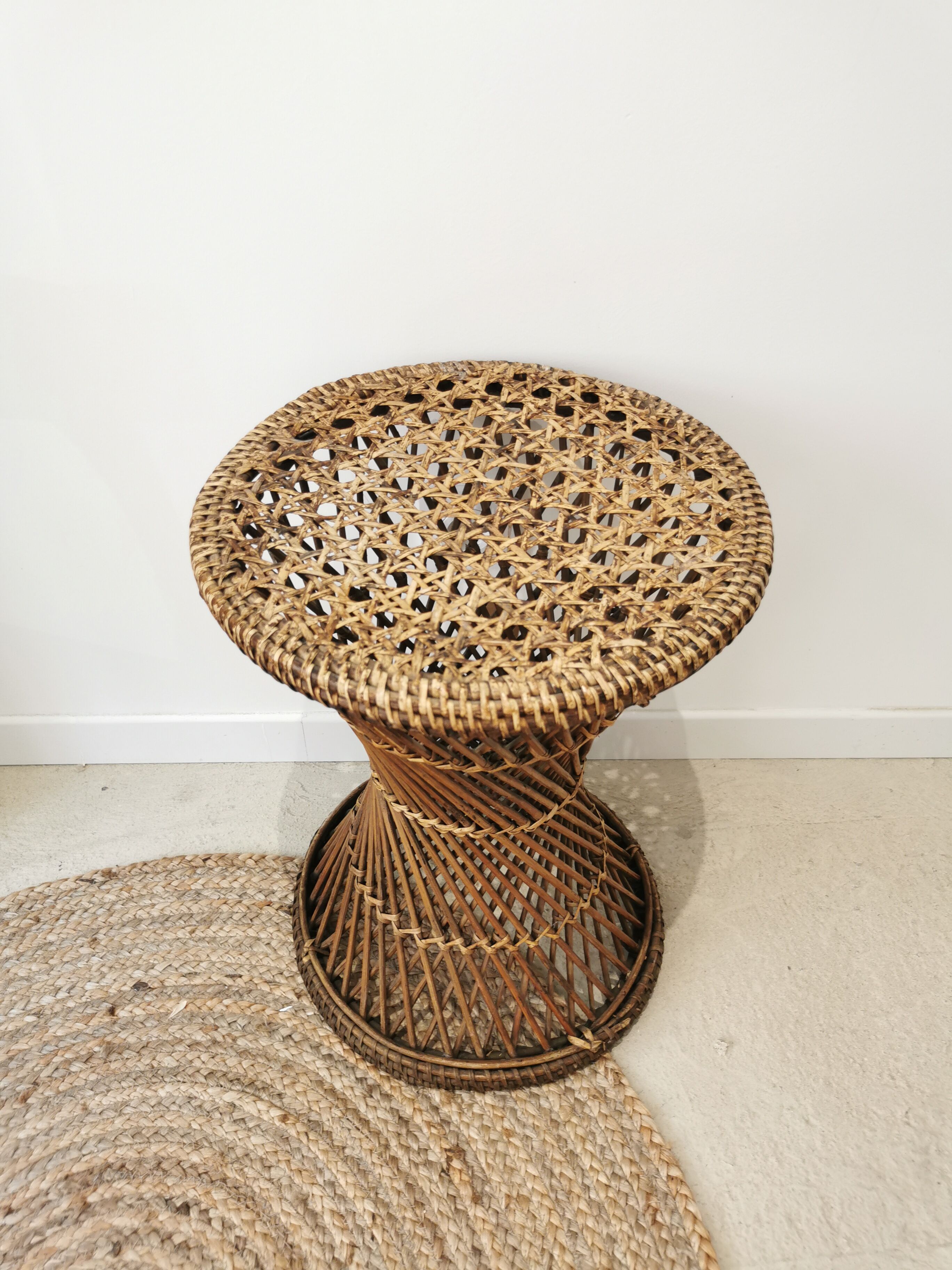 Diabolo tamtam stool in vintage buri rattan