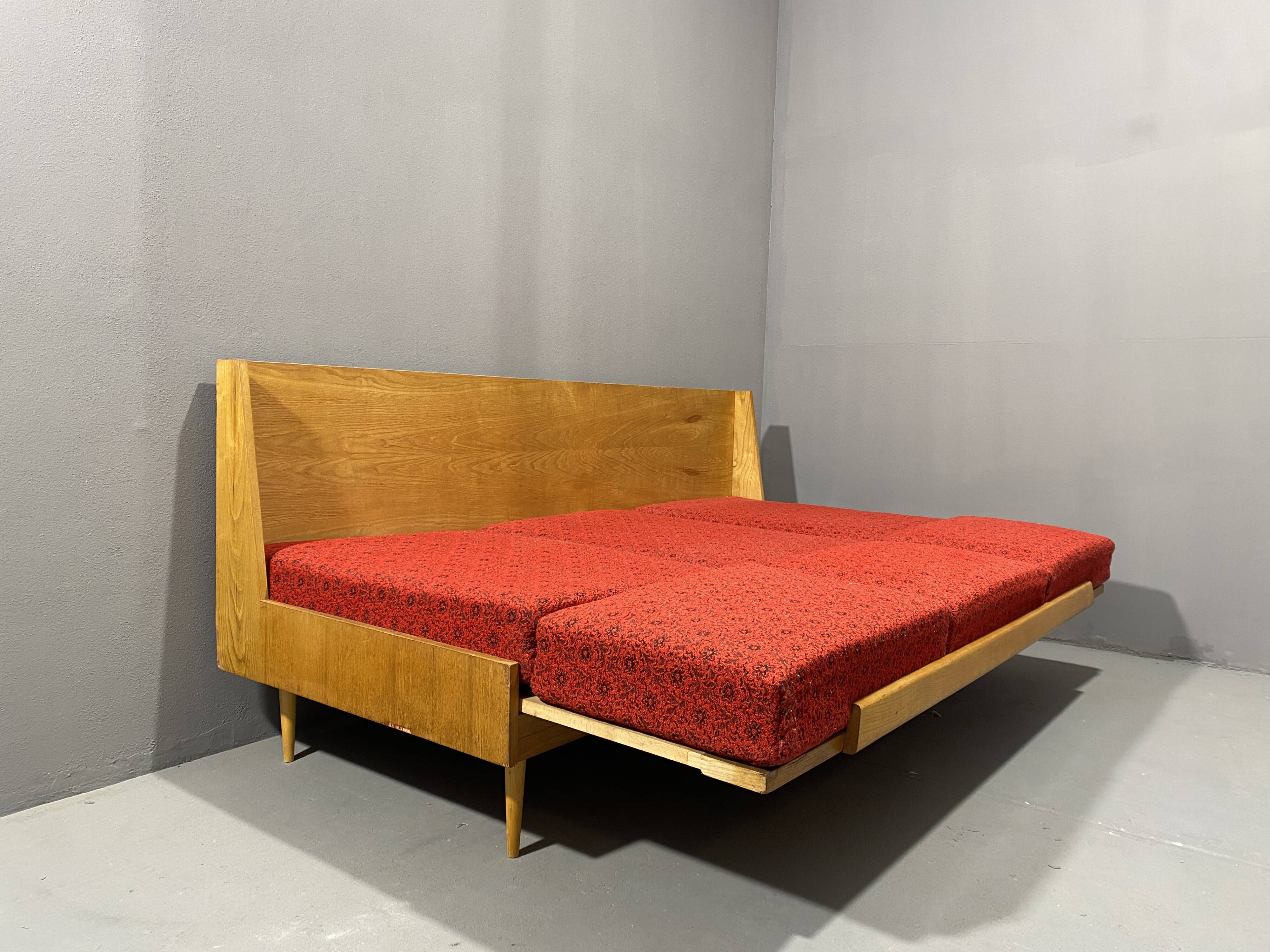 Mid-century folding sofa bed by Drevotvar, 1970s, Czechoslovakia