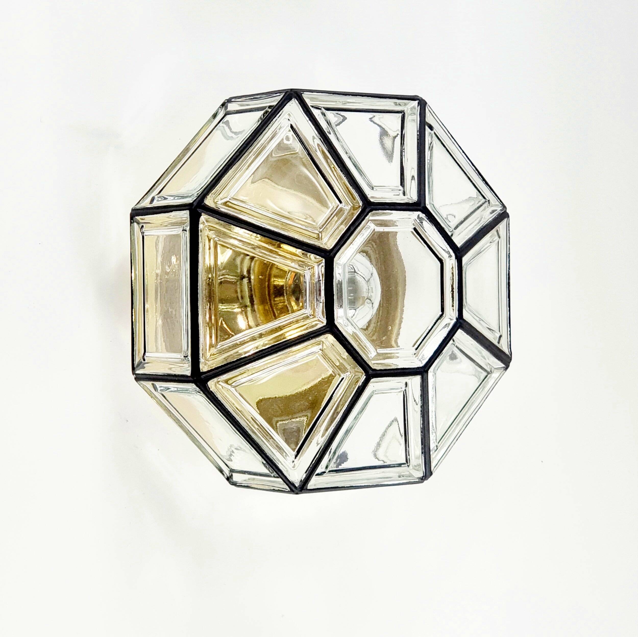 Mid-Century Glass & Iron Flush Mount/Ceiling Light from Limburg, Germany, 1960s