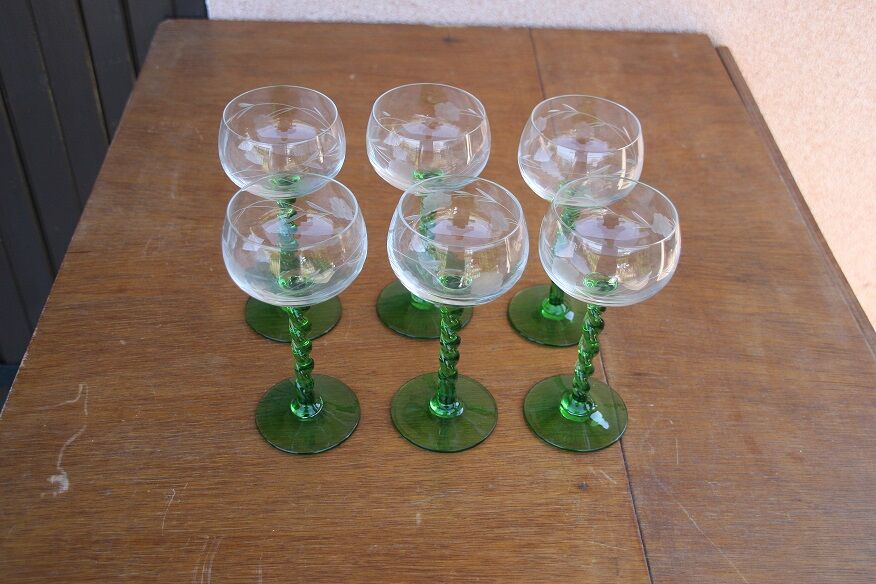 Lot of 6 glass alsace suzel foot twist serious bunch of grapes