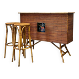 Bamboo bar set and 2 stools