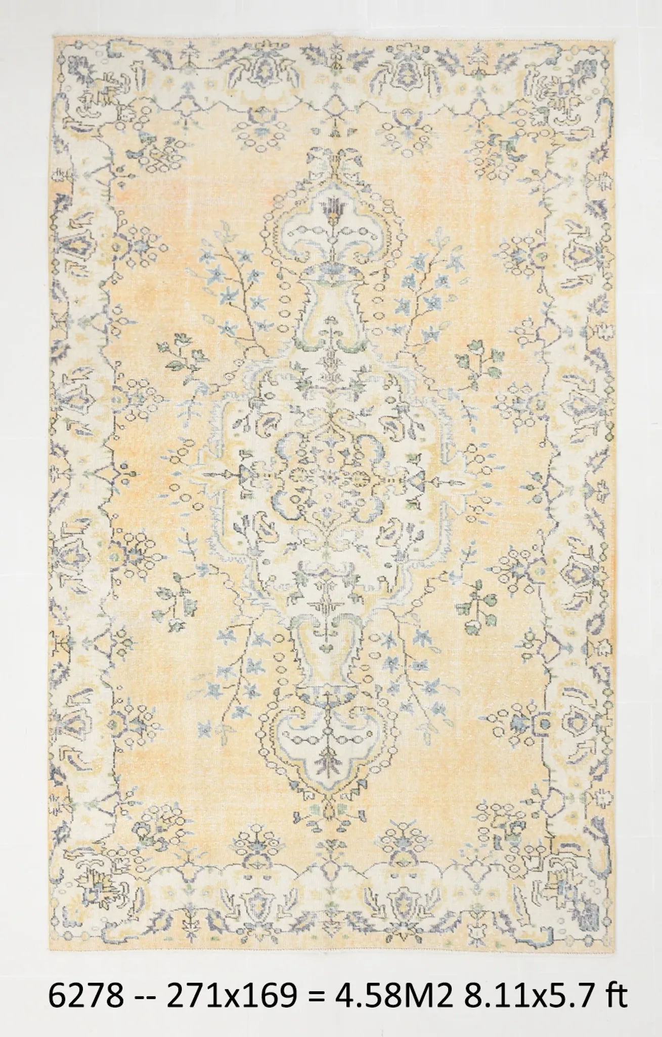 5x9 Vintage Persian Pale Yellow Rug, Rugs For Living  Room Carpet, 169x271