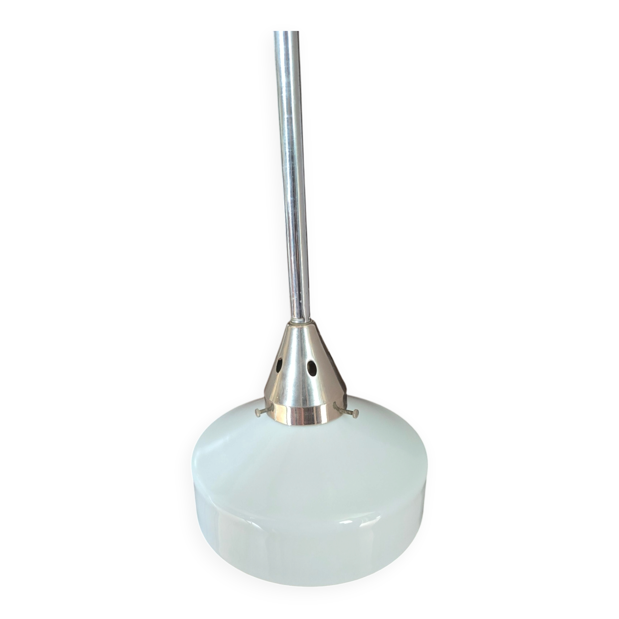 Metal tubular suspension rod and white opal.