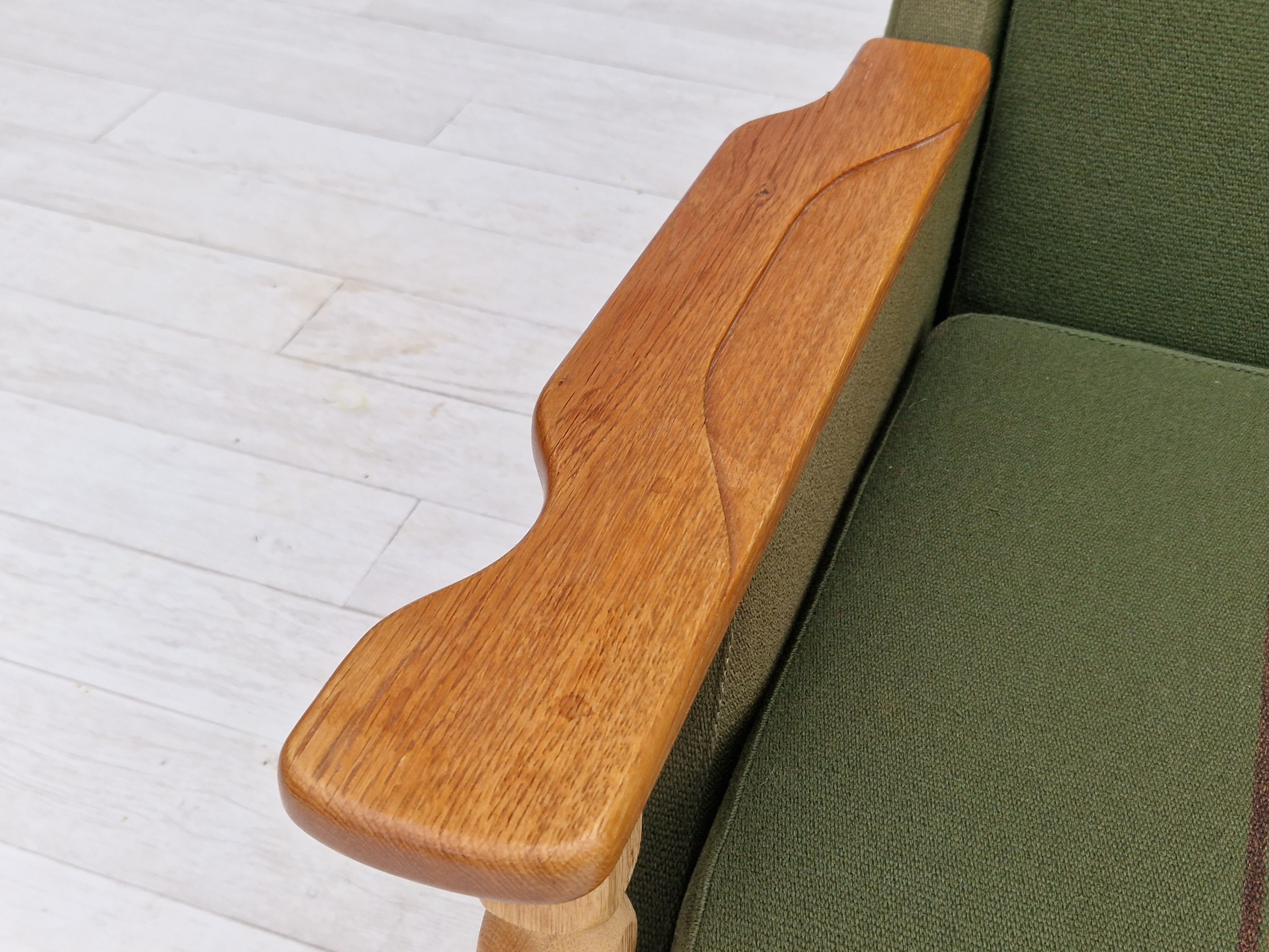 1970s, Danish design, lounge chair in green furniture wool, oak wood