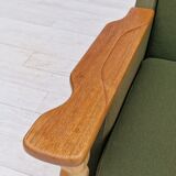1970s, Danish design, lounge chair in green furniture wool, oak wood