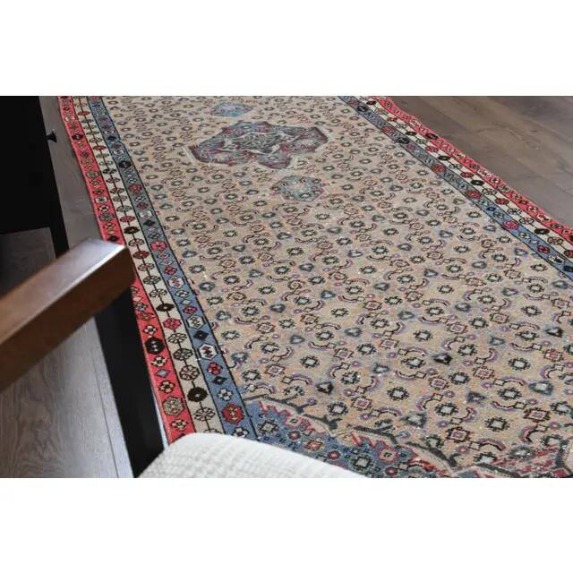 Vintage Turkish Oushak Handmade Wool Cotton Beige Runner Rug  98x284