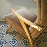 Chair high Scandinavian wing flesh velvet Brown