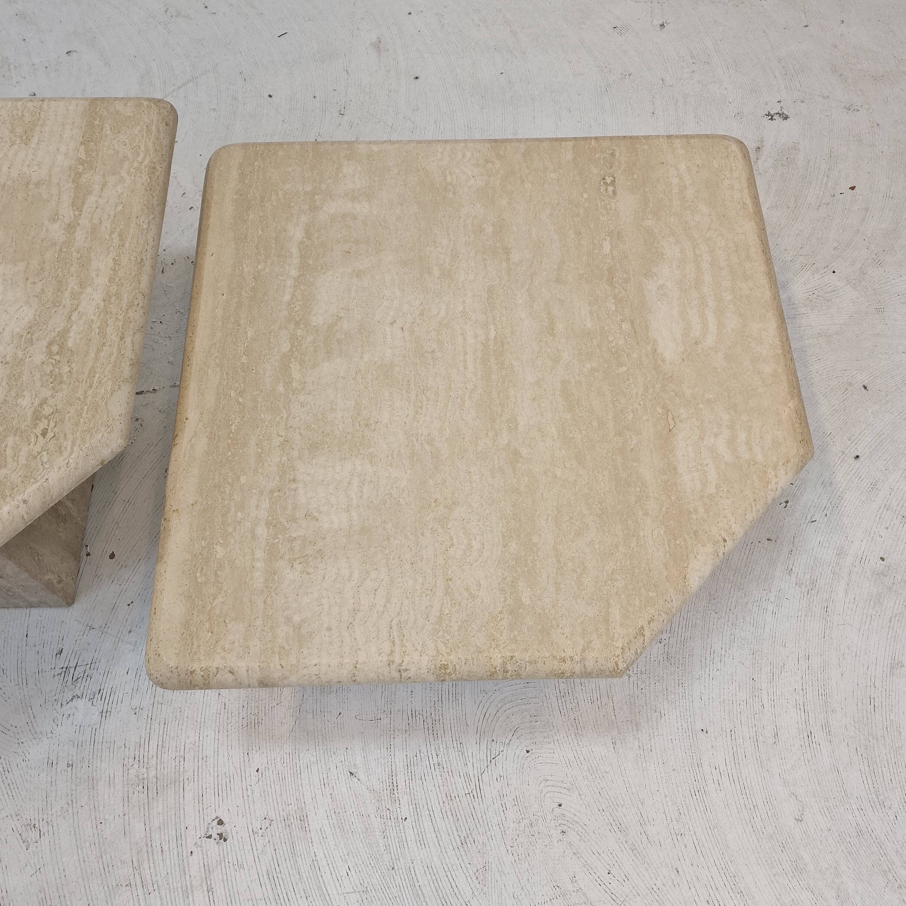 Set of 3 italian travertine coffee or side tables, 1980s