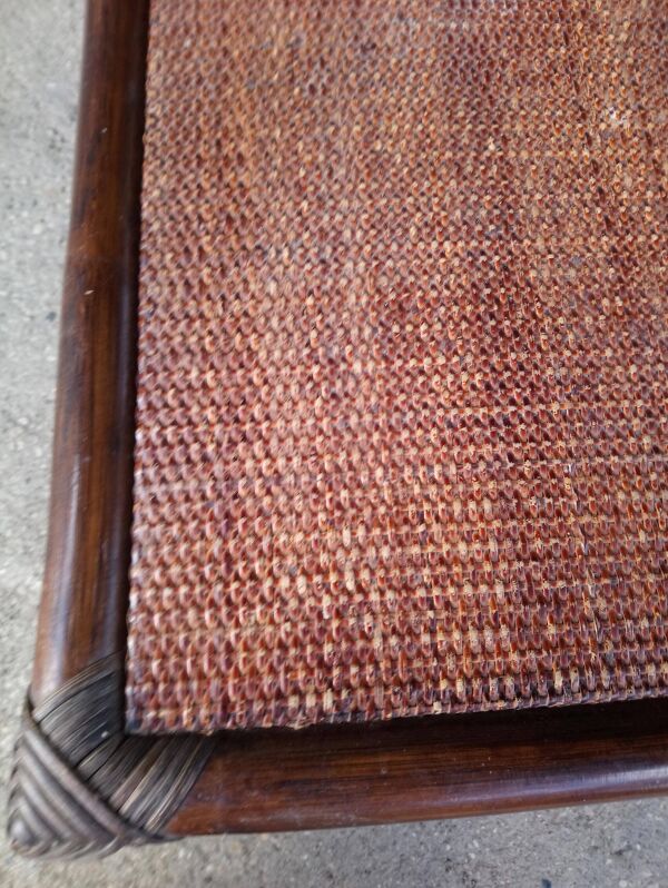 Table basse rotin carrée vintage 1970