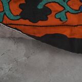 1970s folk art suzani with mythological birds, animal red uzbekistan wall decor