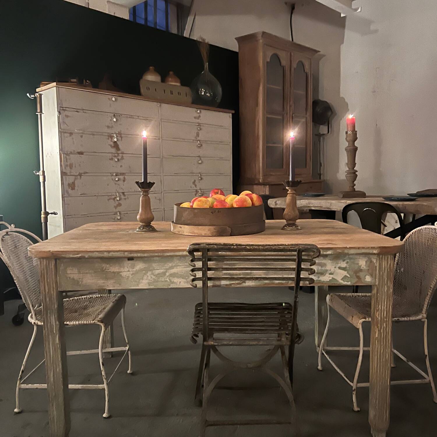 Old oak candle holder with bronze base