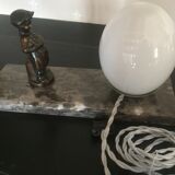 Art Deco bedside lamp night light with marble base and child at work statuette