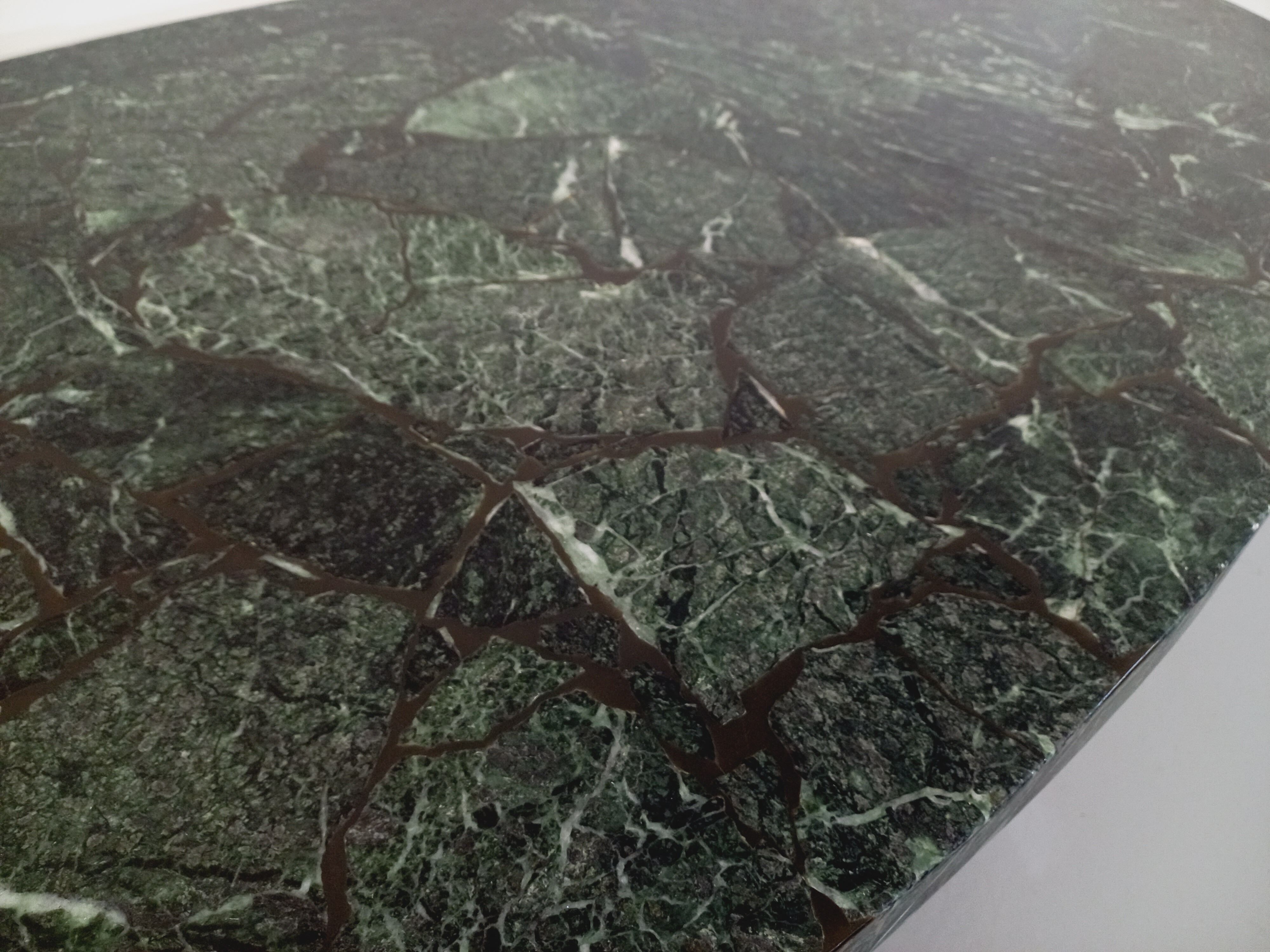 Vintage oval coffee table in stone and chromed metal from the 70s