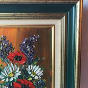 Oil painting on canvas, bouquet of flowers in a framed vase, signed.