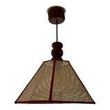 Suspension vintage en bois et cannage