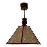 Suspension vintage en bois et cannage