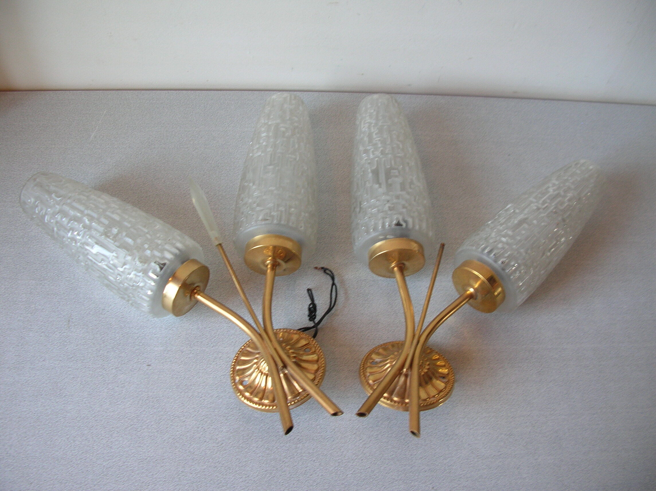 Pair of electric wall lamps double years 1950/60 globe conical lampshade deco retro