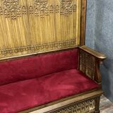 Monumental Gothic style bench in solid oak and patinated plaster circa 1800 / length 282 cm