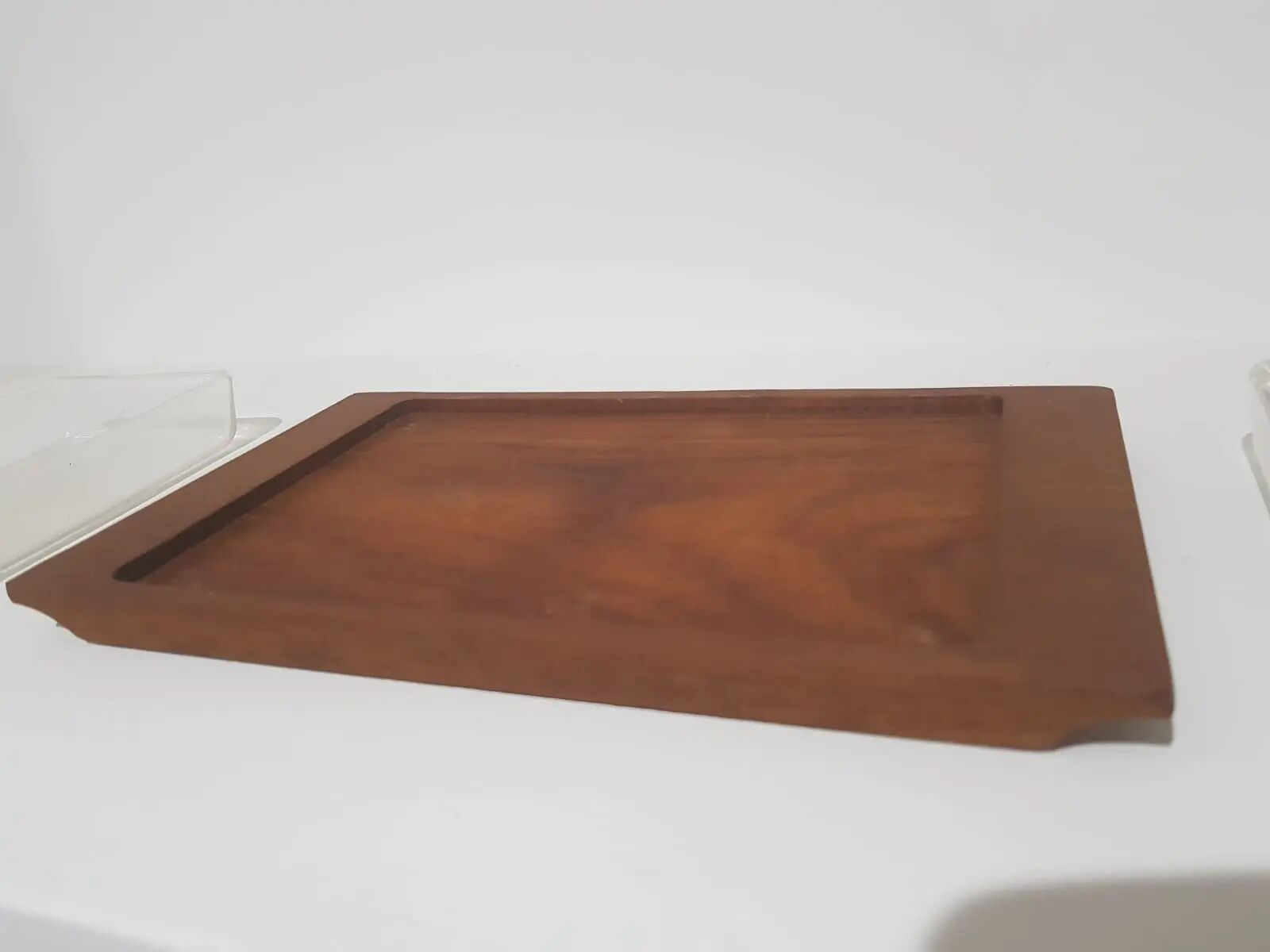 Service set, brown teak wood, clear glass, Denmark, 1970s.