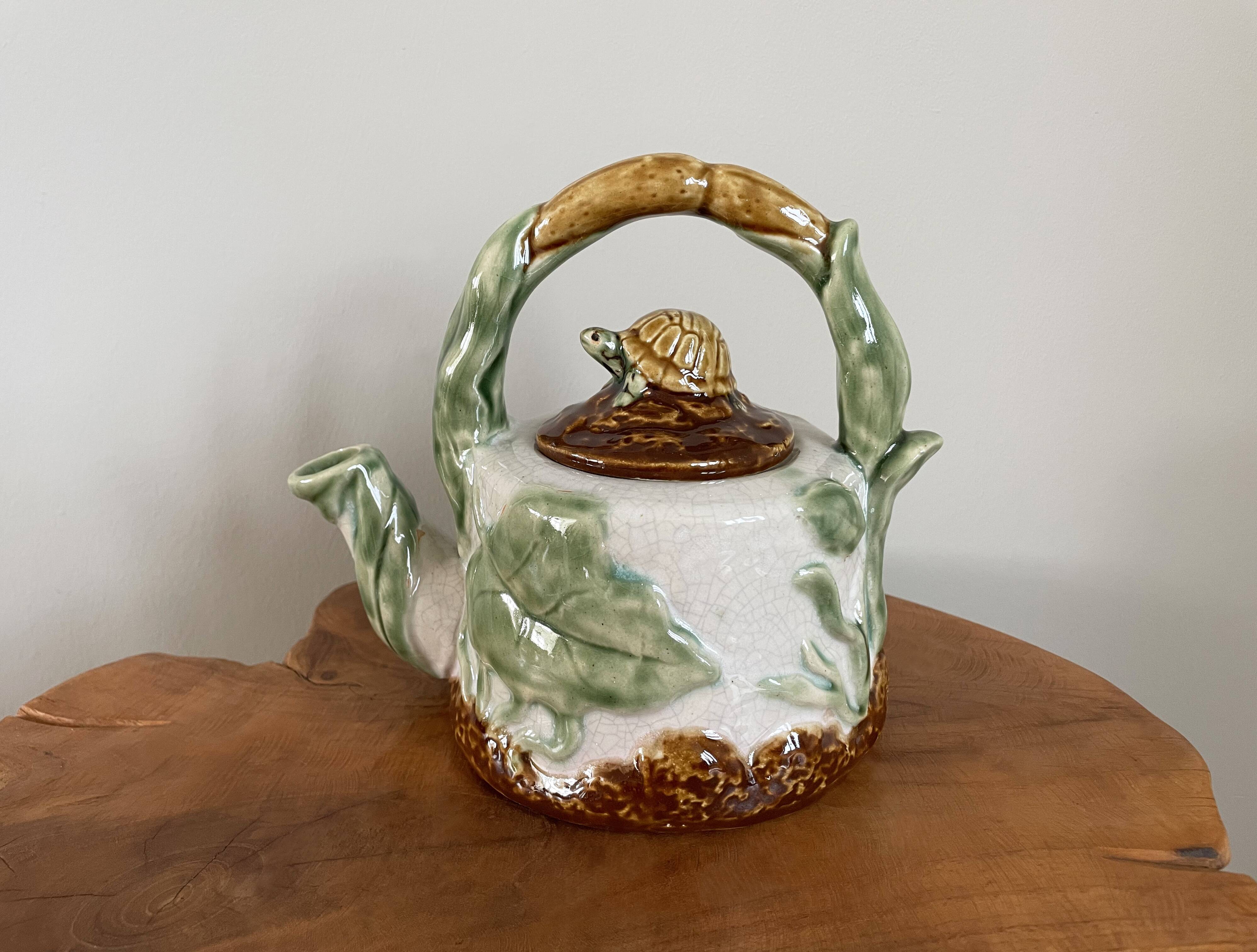 Chinese-American Majolica Turtle & Underwater Landscape Teapot, Vintage Shiwan Ware by RC Creations