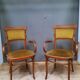 Pair of armchair and chair in curved wood