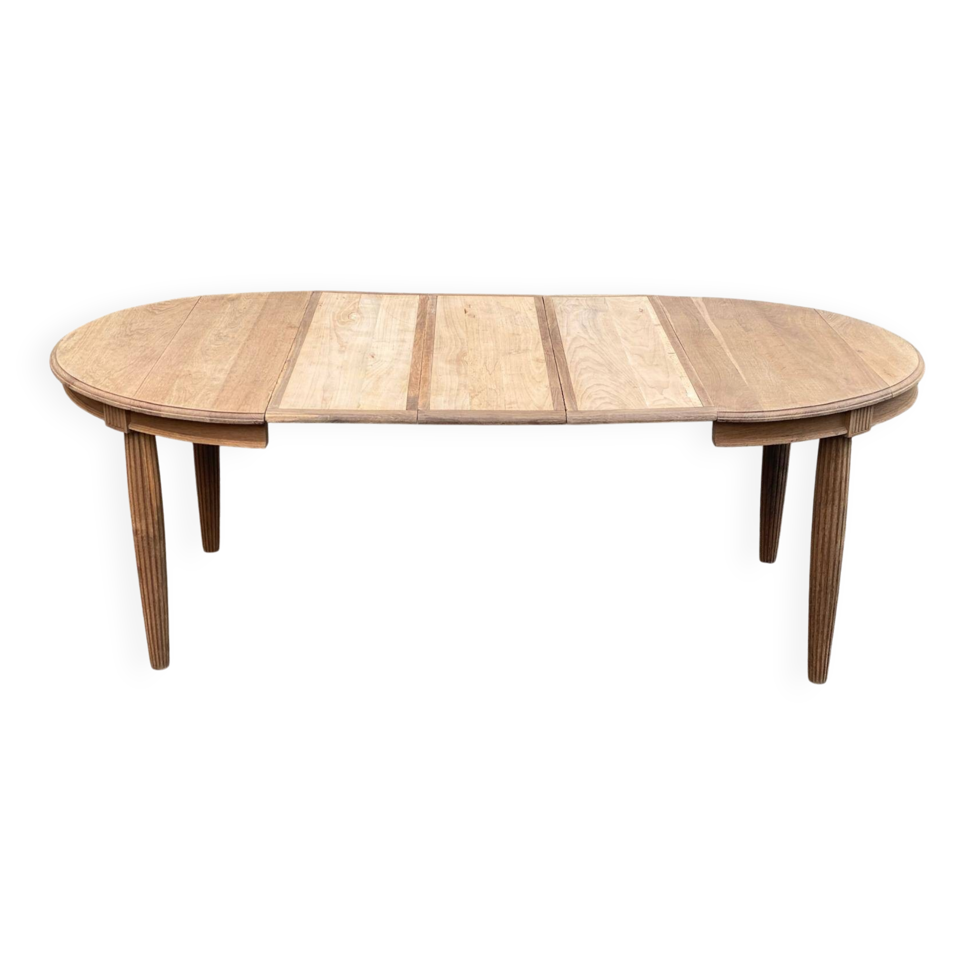 Renovated round Art Deco dining table, extendable, made of solid oak, 210cm.