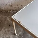 White Enameled Steel Top & Cast-Aluminum Knoll Outdoor Table — 1960s Modernist First Edition