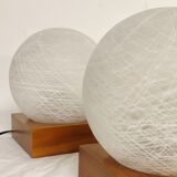 Pair of wooden and glass table lamps. Italy, 1970s.