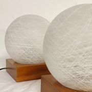 Pair of wooden and glass table lamps. Italy, 1970s.