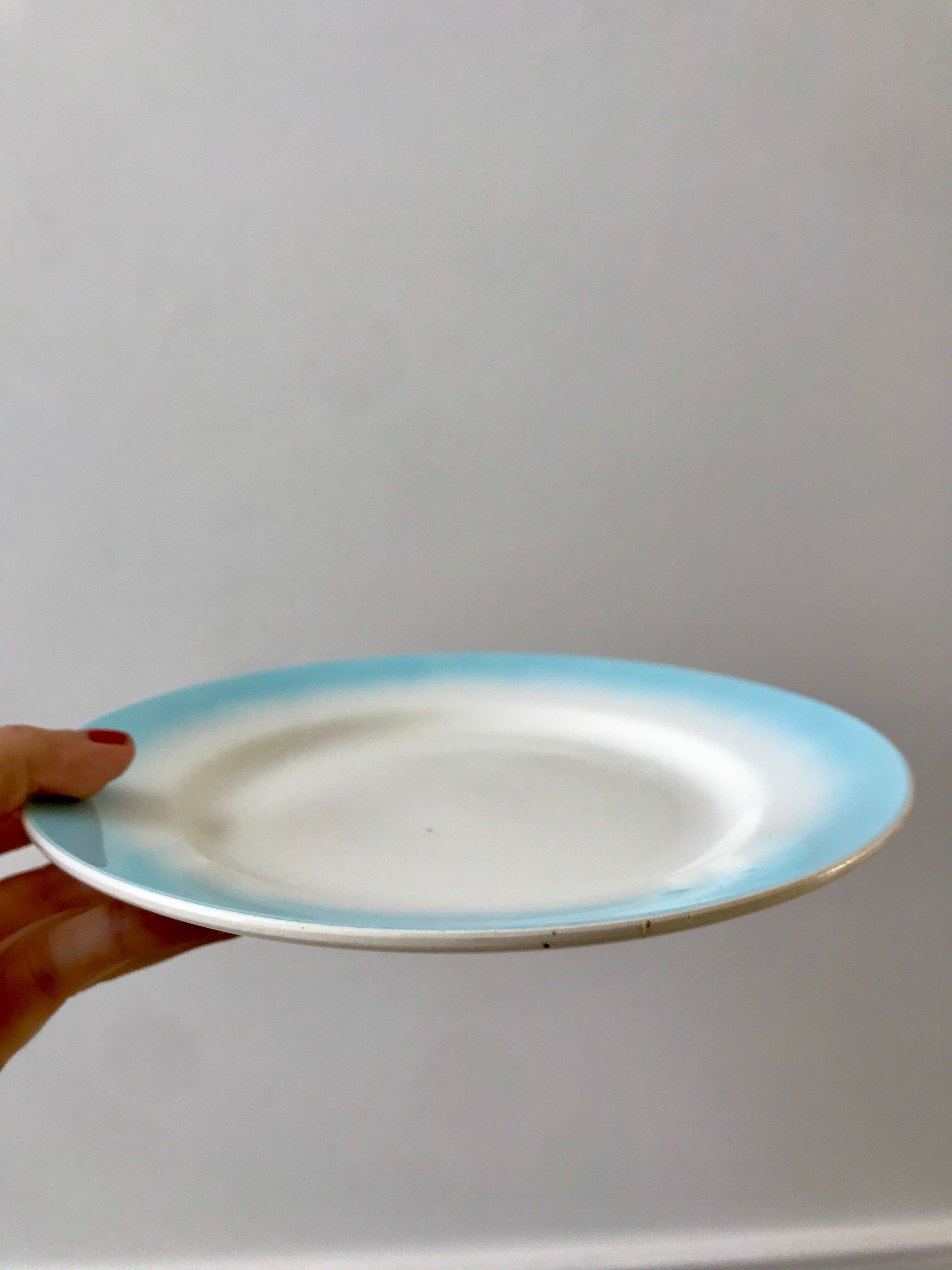 Set of 6 dessert plates sky blue gradient pastel years 40-50