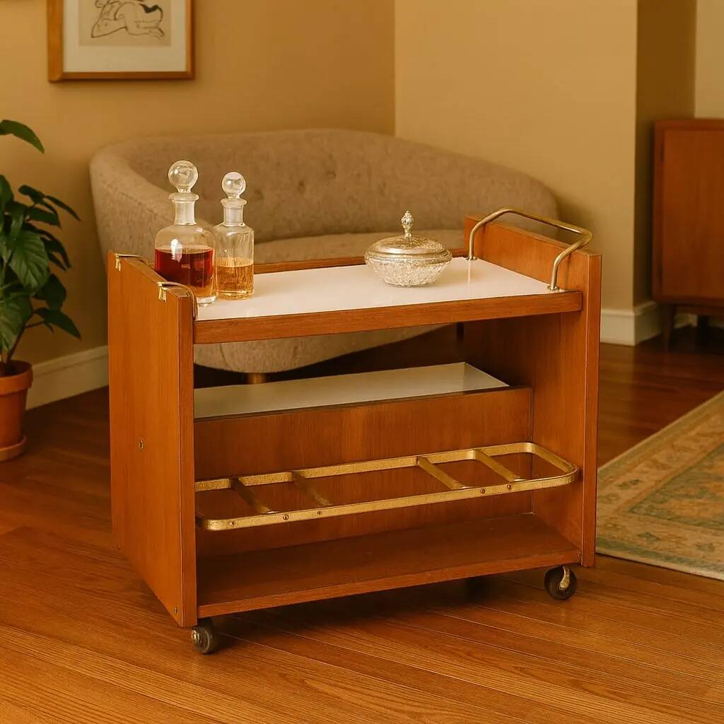 Vintage kitchen sideboard in laminate and walnut veneer, 1970s design.