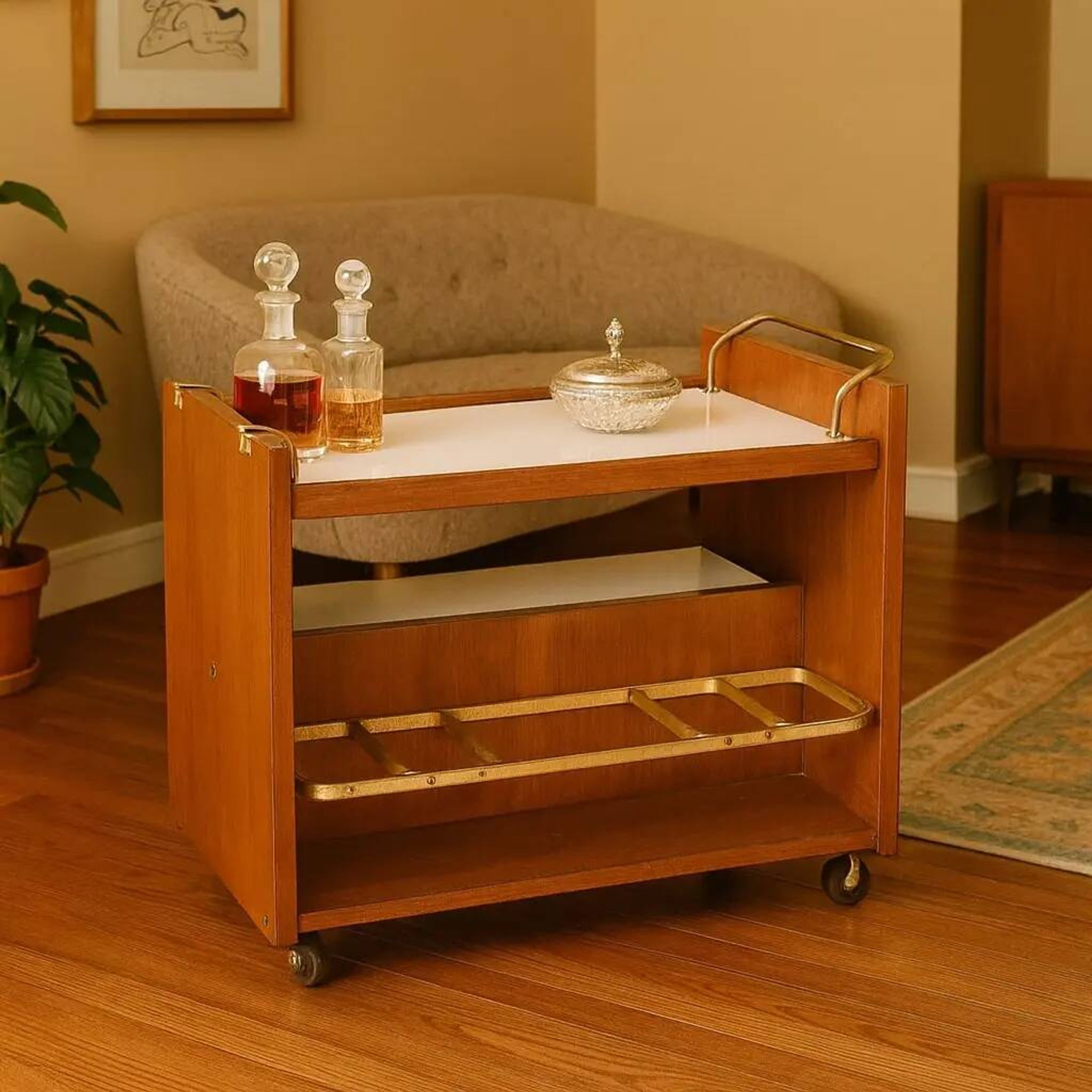 Vintage kitchen sideboard in laminate and walnut veneer, 1970s design.