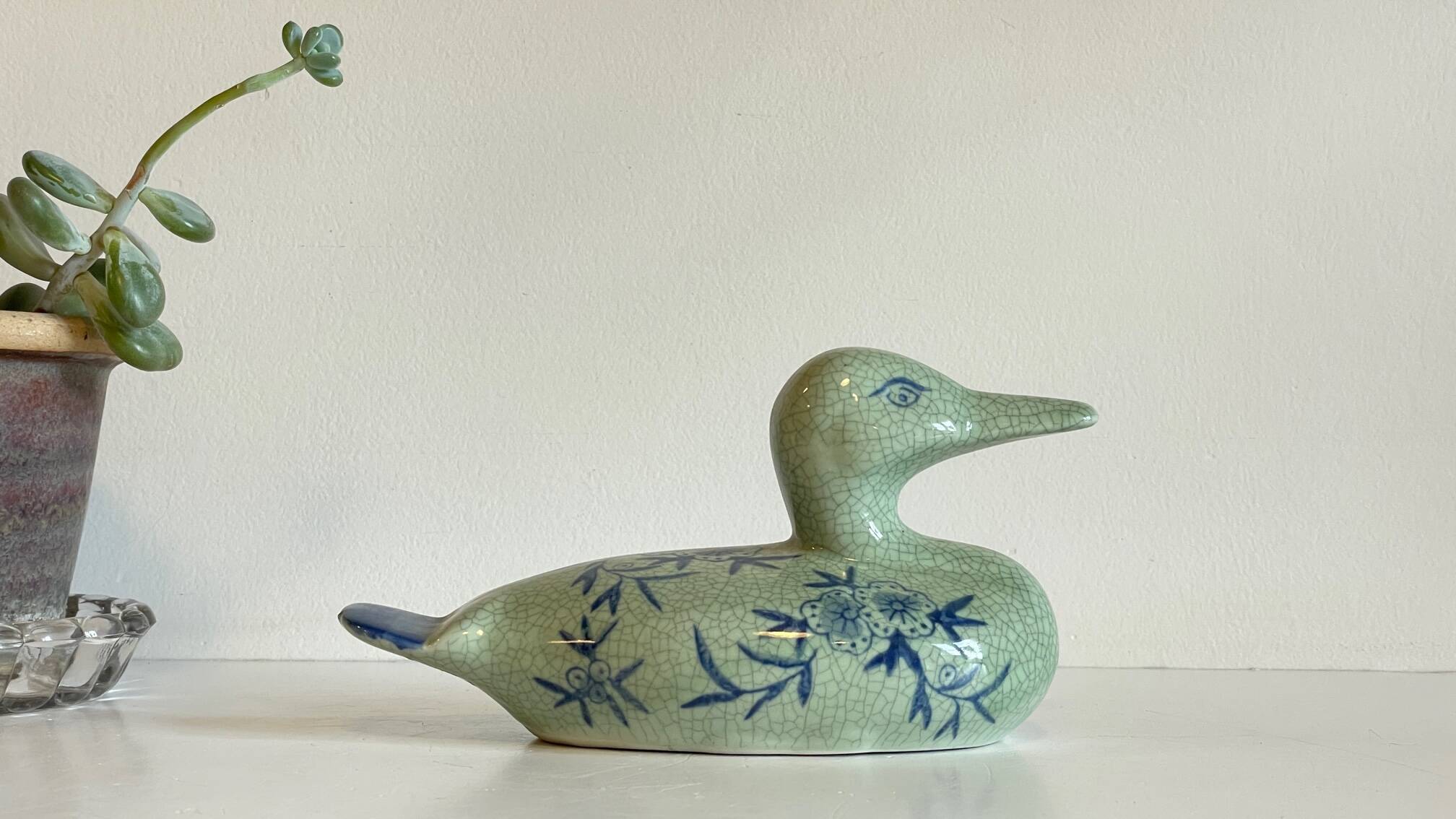 Vintage Blue Ceramic Duck