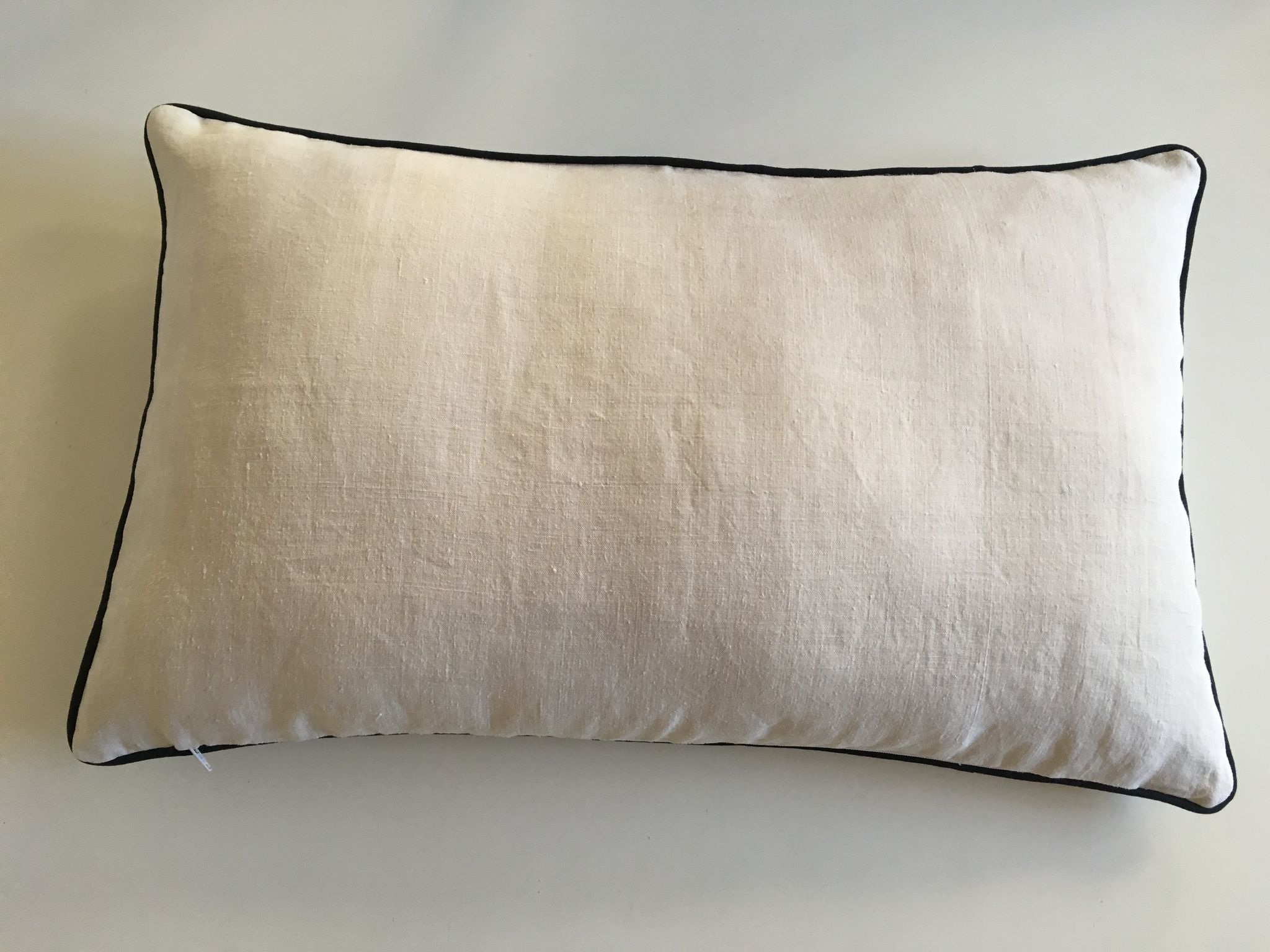 Cushion in old linen canvas 19th old black piping