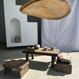 Rattan suspension or shade in the shape of a braided undulating circular tray d:80