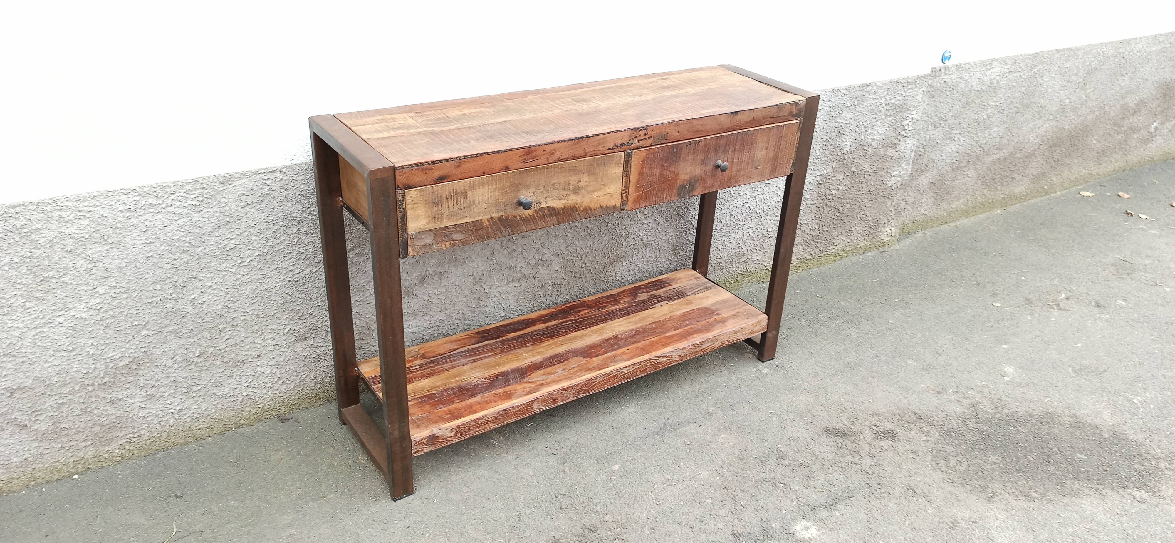Console 2 drawers in old wood