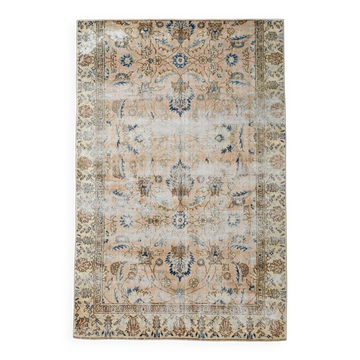 4x7 Tan Beige & Blue Floral Vintage Rug, 138x206Cm