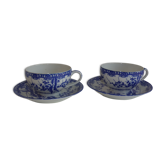 Paire de déjeuners anciens en porcelaine blanche à décor japonisant bleu