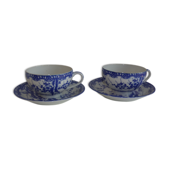 Pair of old white porcelain lunches with blue Japonisant decoration