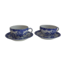 Paire de déjeuners anciens en porcelaine blanche à décor japonisant bleu