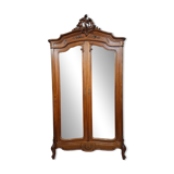 antique walnut carved wardrobe – Louis XV style – mirror doors – 19th century