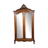 antique walnut carved wardrobe – Louis XV style – mirror doors – 19th century