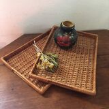 Lot of two trays in wicker 60s