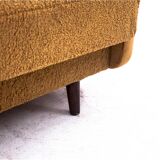 Midcentury modern yellow fabric bouclé sofa, Denmark, 1960s. After restoration.