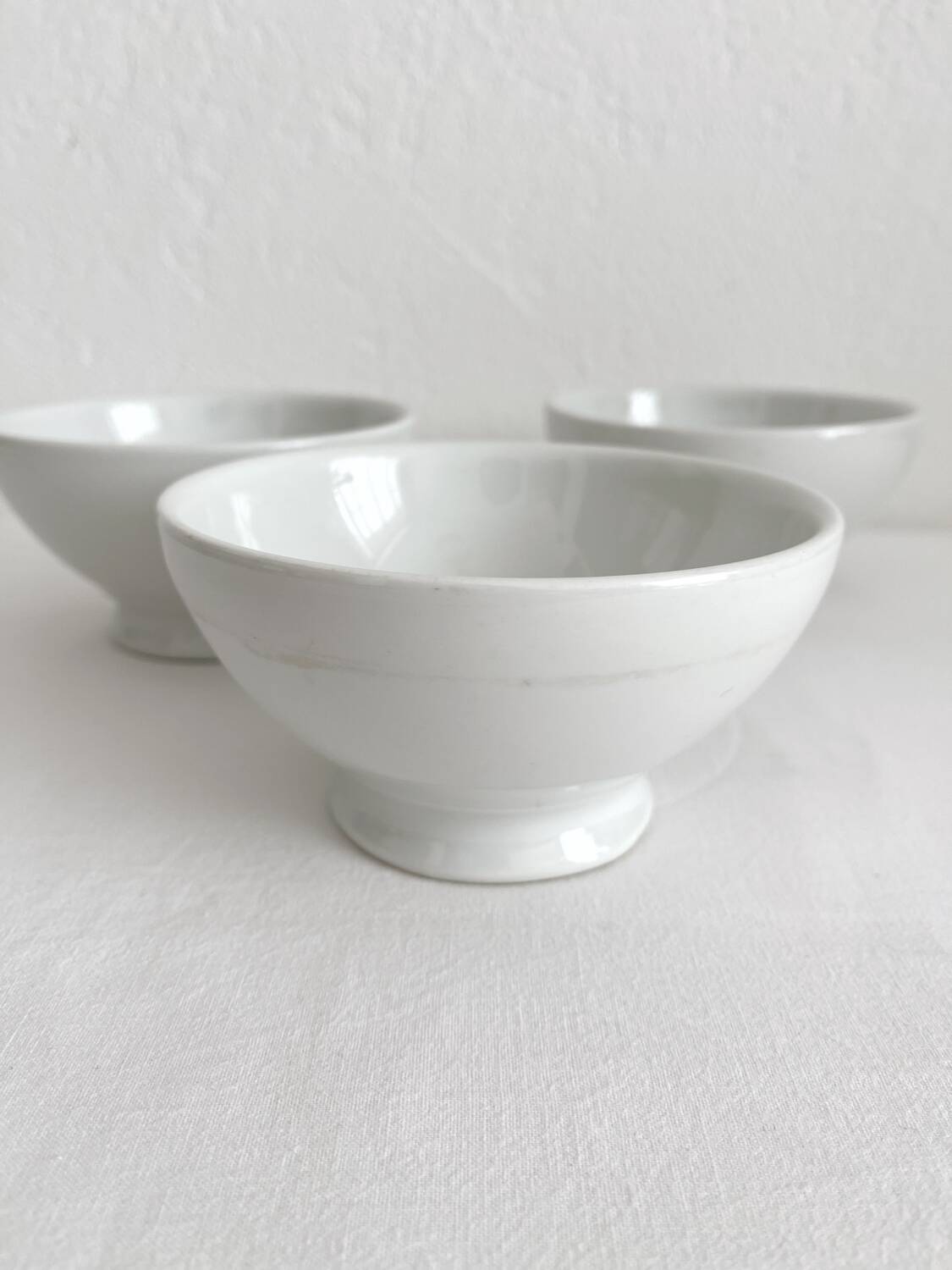 3 vintage Apilco white porcelain bowls