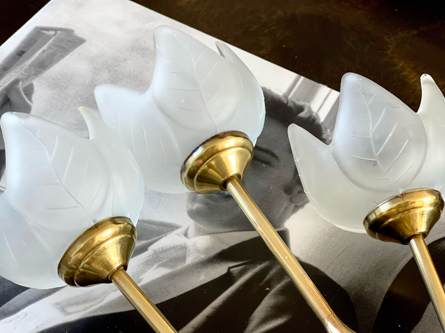 3 glass and brass candle holders