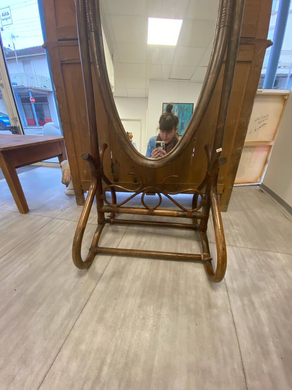 Rattan psyche mirror