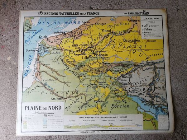 Ancienne carte scolaire : France, plaine du Nord Hatier Kaeppelin N°8.