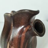 Vintage Belgian ceramic sculptural pitcher in chocolate brown.
