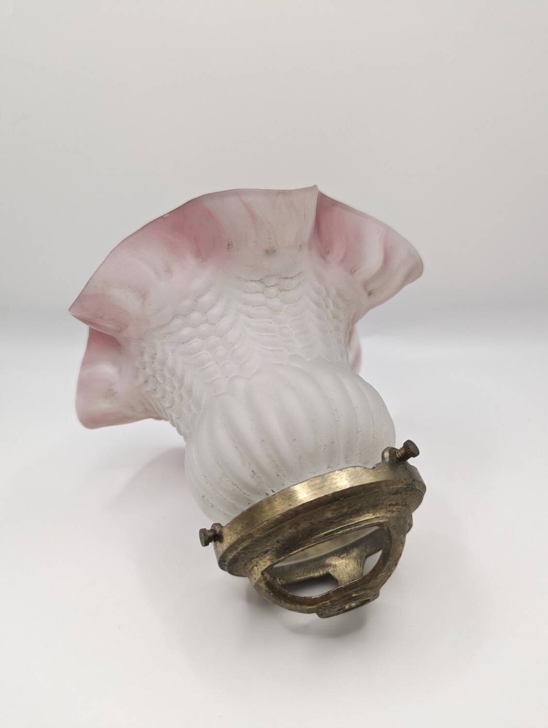 Pair of frosted glass tulips with pink edges, claws included